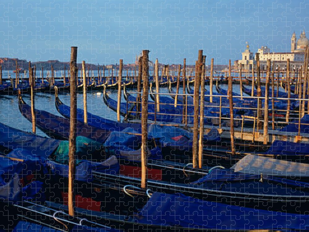 Photography Jigsaw Puzzle featuring the photograph Gondolas Moored At A Harbor, Santa by Panoramic Images