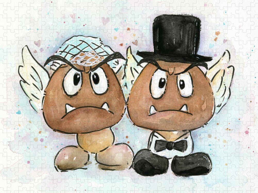 Goombas Jigsaw Puzzle featuring the painting Goomba Bride and Groom by Olga Shvartsur