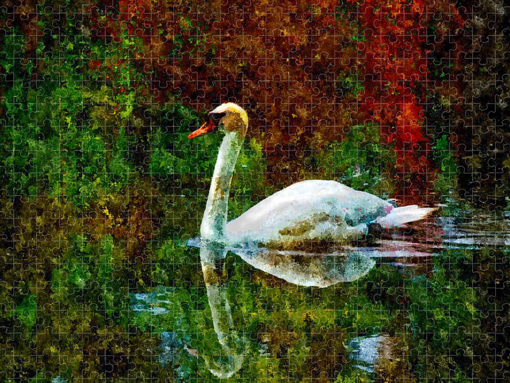 Digital Jigsaw Puzzle featuring the painting Swan by Rick Mosher