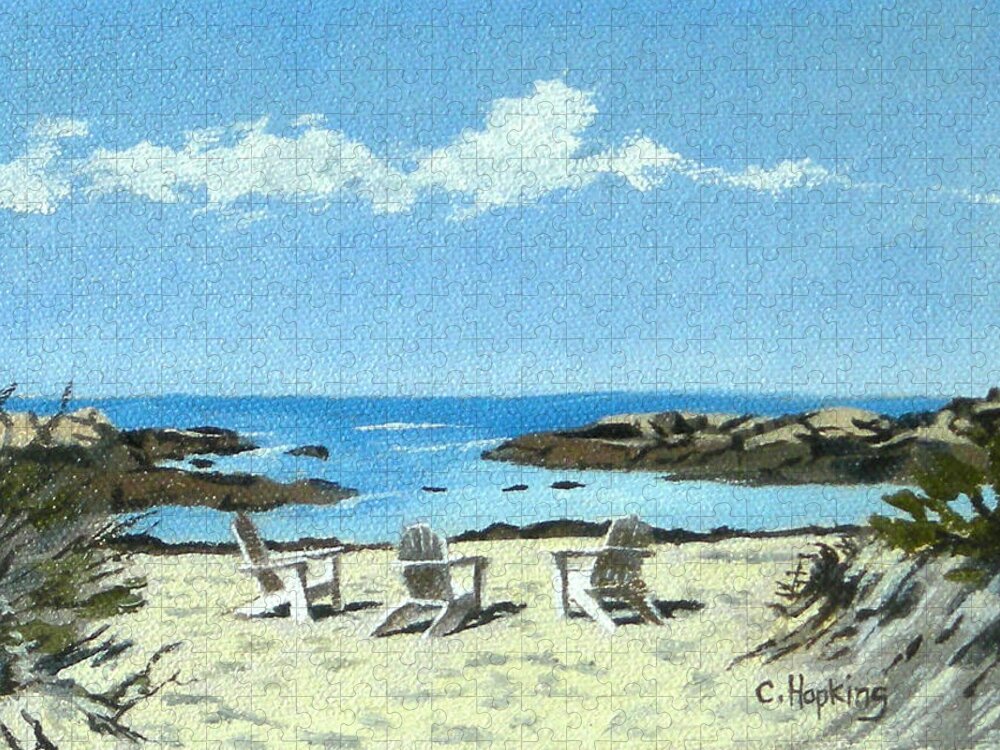 Christine Hopkins Jigsaw Puzzle featuring the painting Gooseberry Beach Newport Rhode Island by Christine Hopkins