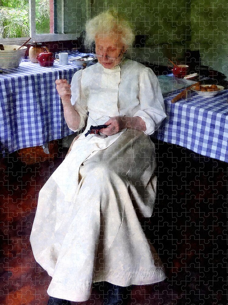 Grandma Grandmother Jigsaw Puzzle featuring the photograph Grandma Sewing by Susan Savad