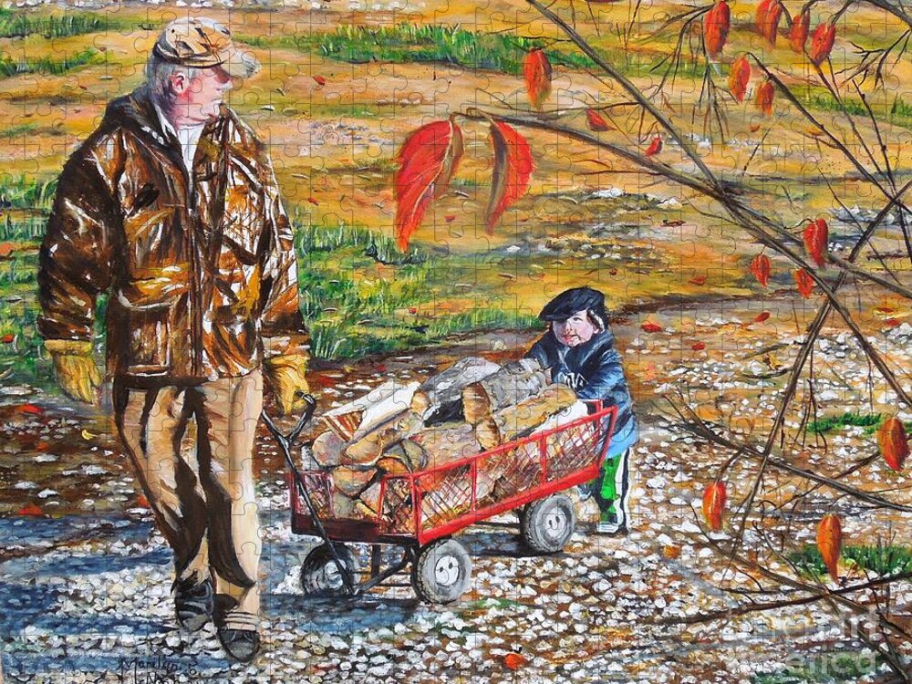 Grandpa Jigsaw Puzzle featuring the painting Grandpa's helper by Marilyn McNish