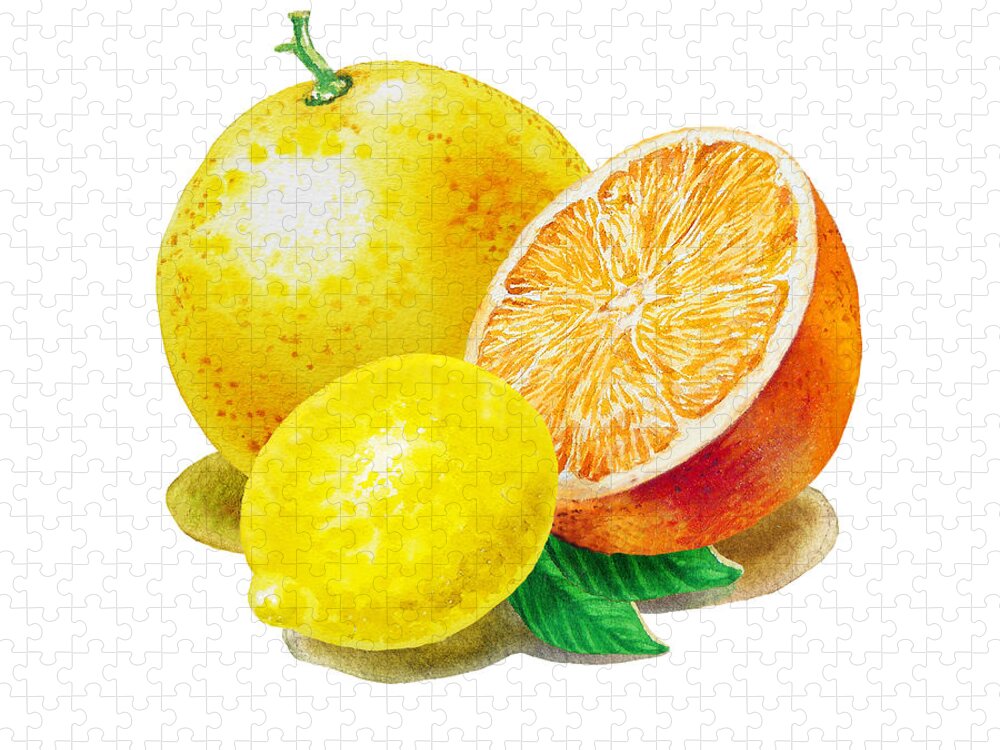 Grapefruit Jigsaw Puzzle featuring the painting Grapefruit Lemon Orange by Irina Sztukowski
