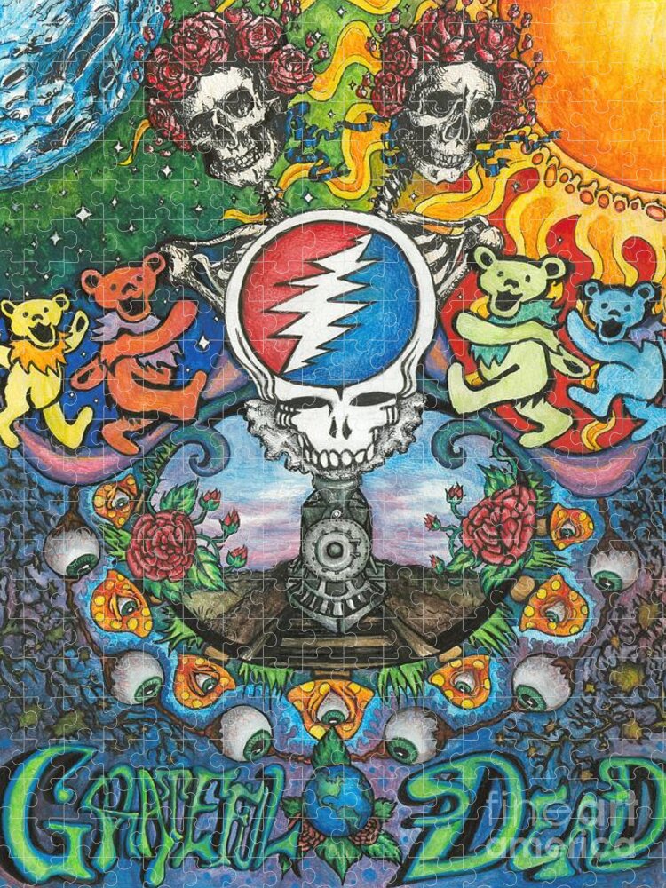 Rock Jigsaw Puzzle featuring the drawing Grateful Dead Poster by Amanda Paul
