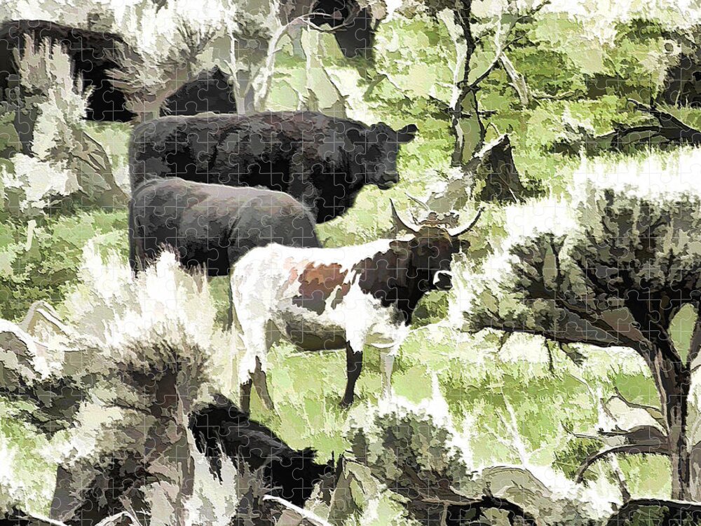 Weber Canyon Jigsaw Puzzle featuring the photograph Grazing Cattle by Ely Arsha