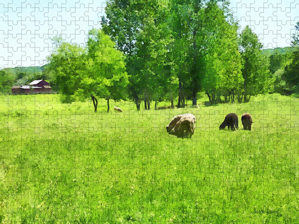 Farm Jigsaw Puzzle featuring the photograph Grazing Sheep by Susan Savad