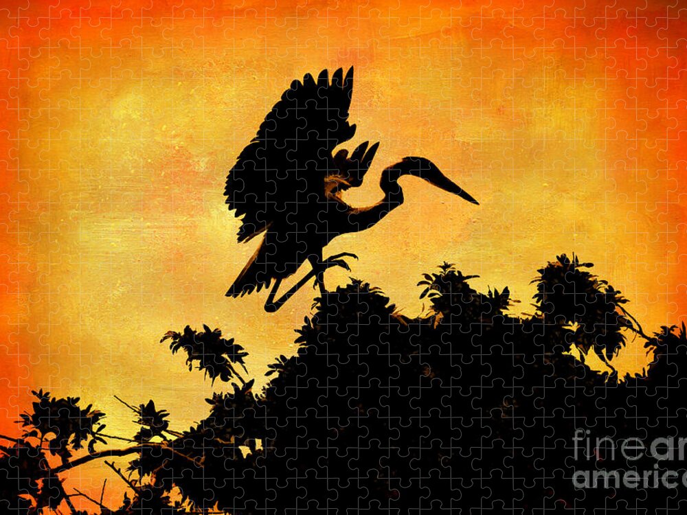 Heron Jigsaw Puzzle featuring the digital art Great Blue Silhouette by Jayne Carney