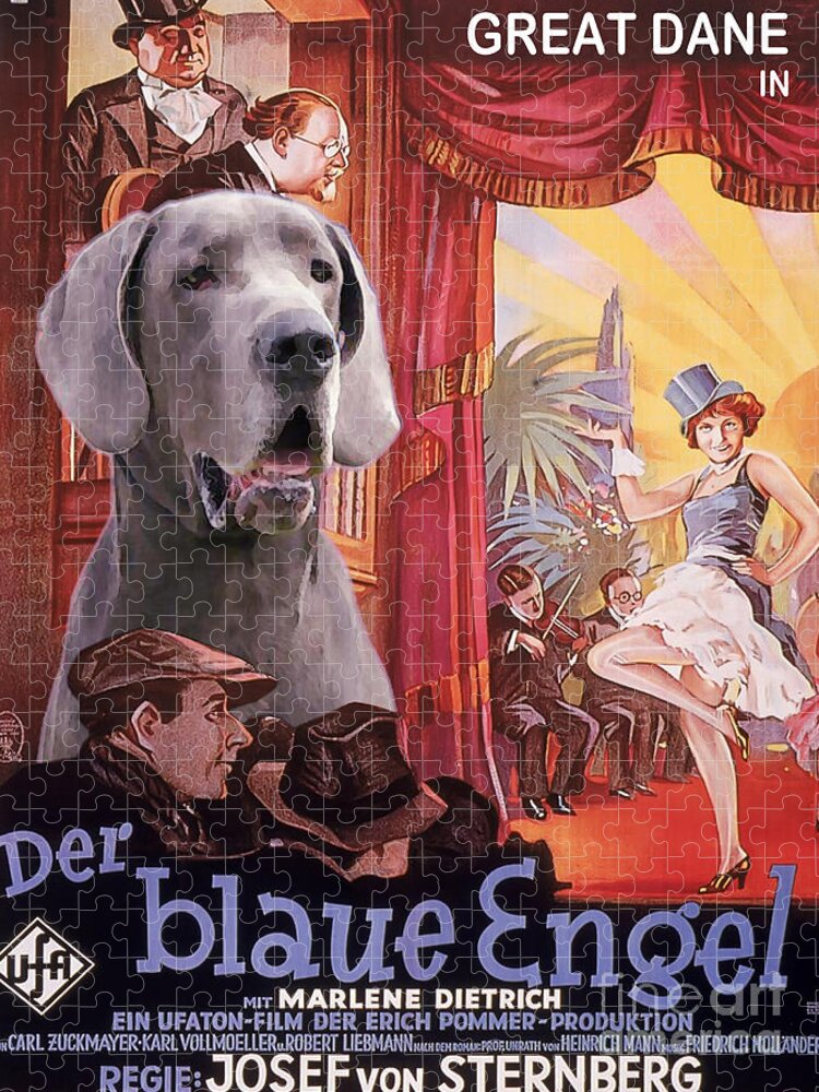 Great Dane Jigsaw Puzzle featuring the painting Great Dane Art Canvas Print - Der Blaue Engel Movie Poster by Sandra Sij