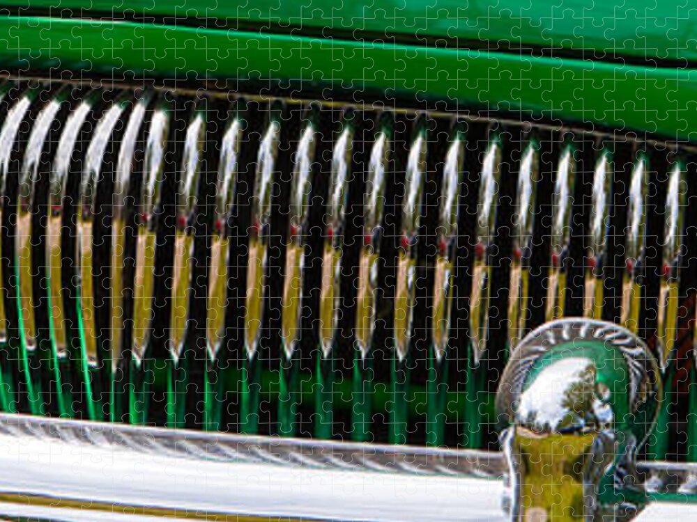 Custom Car Show Shine Classic Jigsaw Puzzle featuring the photograph Green and chrome teeth by Mick Flynn