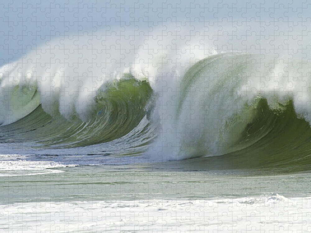 Wave Jigsaw Puzzle featuring the photograph Green breaking wave tube by Heiko Koehrer-Wagner