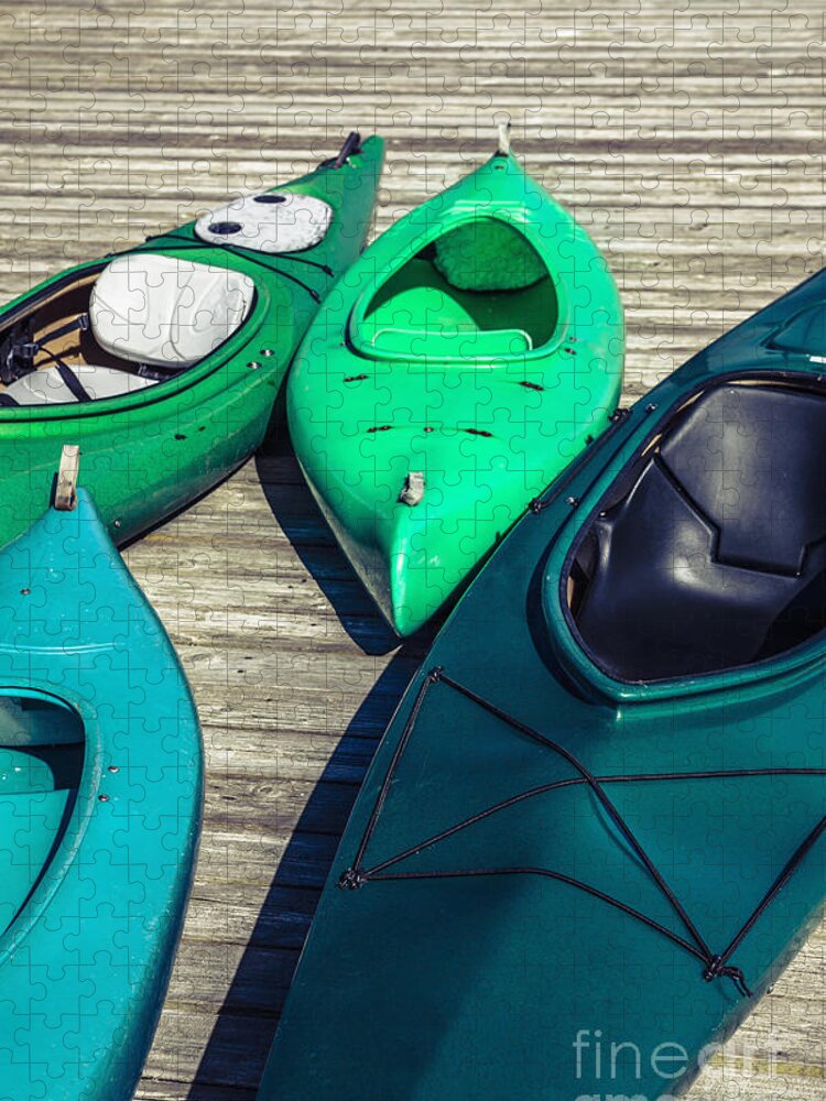 Canoe Jigsaw Puzzle featuring the photograph Green Kayaks by Bryan Mullennix