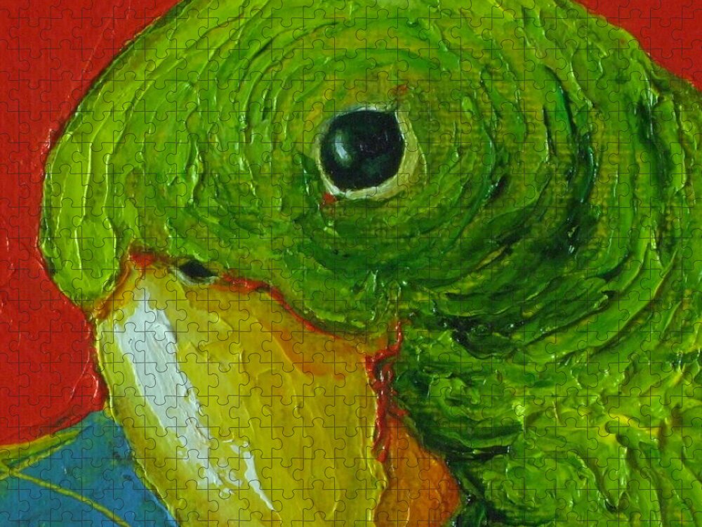 Green Jigsaw Puzzle featuring the painting Little Green Parrot by Paris Wyatt Llanso