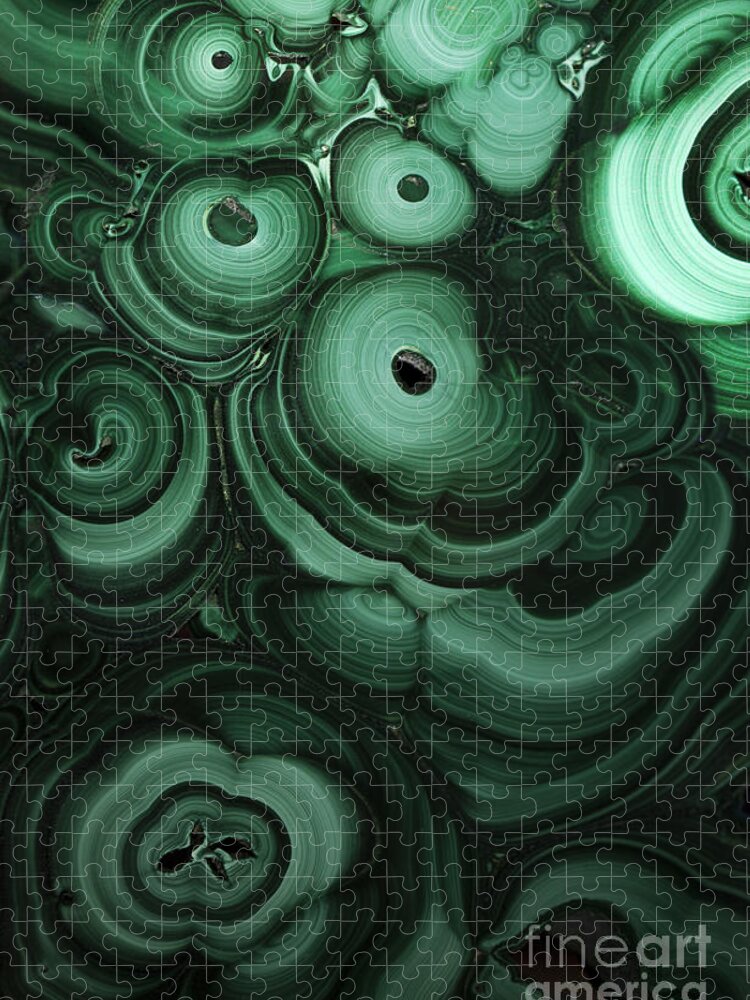 Green Jigsaw Puzzle featuring the photograph Green patterns of malachite by Jaroslaw Blaminsky