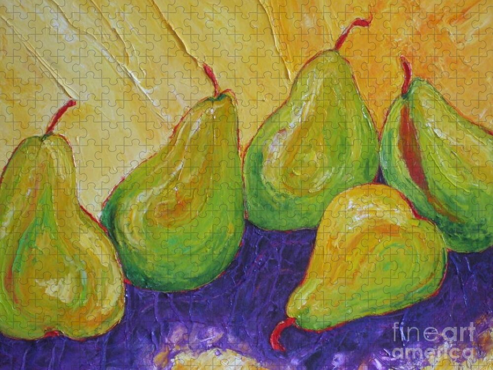 Kitchen Paintings Jigsaw Puzzle featuring the painting Green Pears by Paris Wyatt Llanso