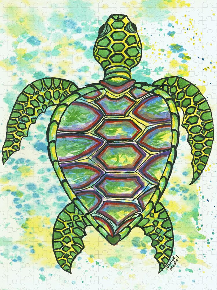 Animal Jigsaw Puzzle featuring the painting Green Sea Turtle by Darice Machel McGuire