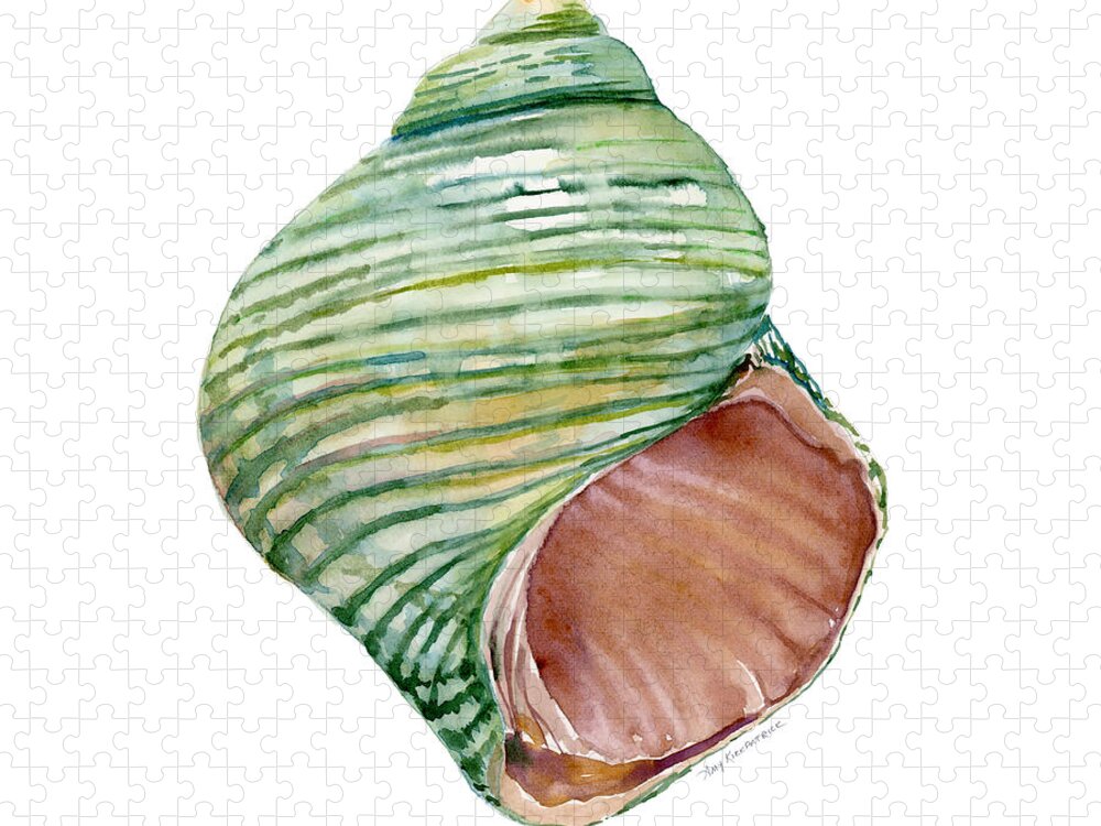 Green Shell Painting Jigsaw Puzzle featuring the painting Green Turbo Shell by Amy Kirkpatrick