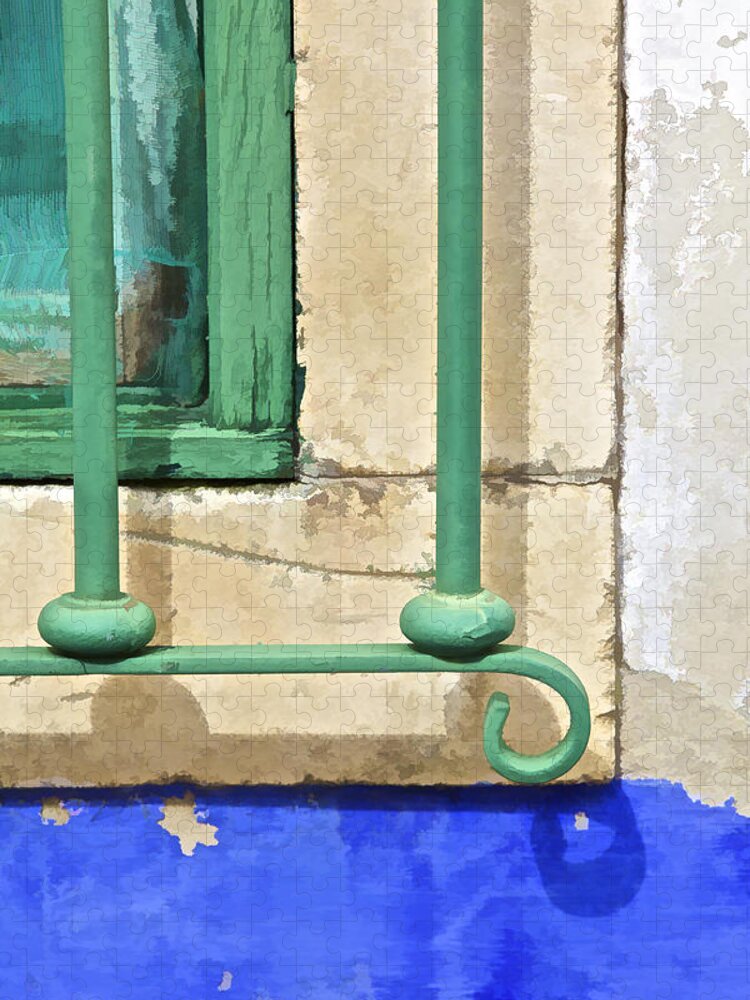 Architecture Jigsaw Puzzle featuring the photograph Green Weathered Window II by David Letts