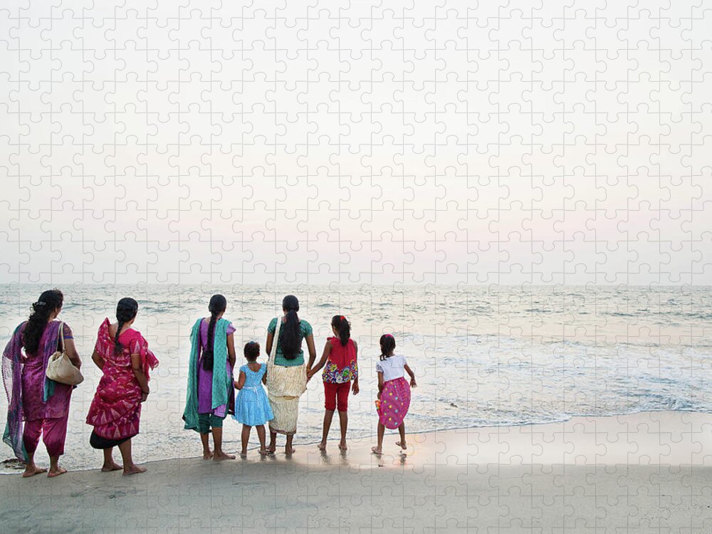Water's Edge Jigsaw Puzzle featuring the photograph Group Of Indian Woman And Children by Gary John Norman