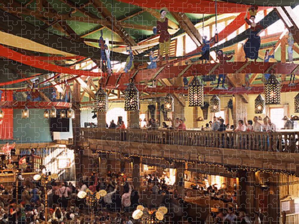 Photography Jigsaw Puzzle featuring the photograph Group Of People In The Oktoberfest by Panoramic Images