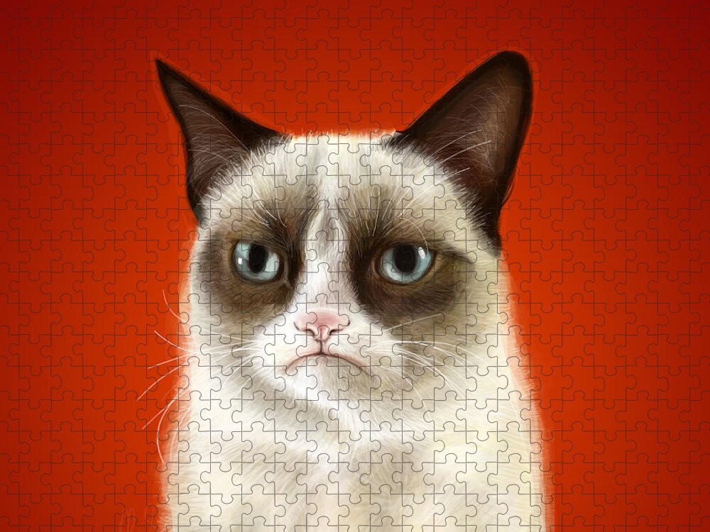 Grumpy Jigsaw Puzzle featuring the digital art Grumpy Cat by Olga Shvartsur