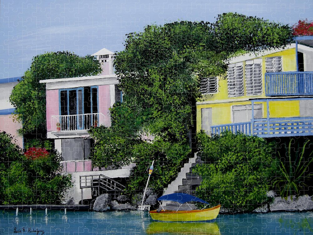Guanica Bay Shoreline Jigsaw Puzzle featuring the painting Guanica Bay Shoreline by Luis F Rodriguez