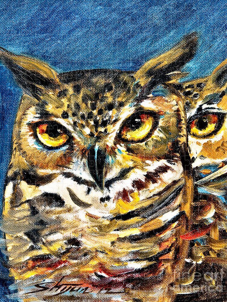Owl Jigsaw Puzzle featuring the painting Guardian Owls by Shijun Munns