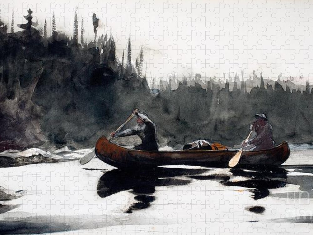Guide Jigsaw Puzzle featuring the painting Guides Shooting Rapids by Winslow Homer
