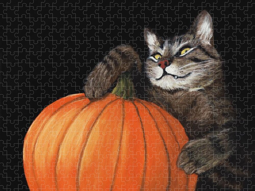 Cat Jigsaw Puzzle featuring the painting Halloween Cat by Anastasiya Malakhova