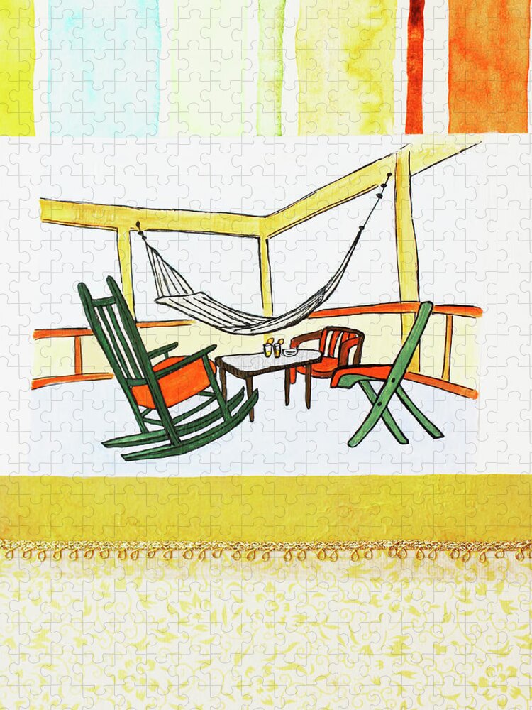 Chair Jigsaw Puzzle featuring the photograph Hammock And Patio Furniture by Ikon Ikon Images