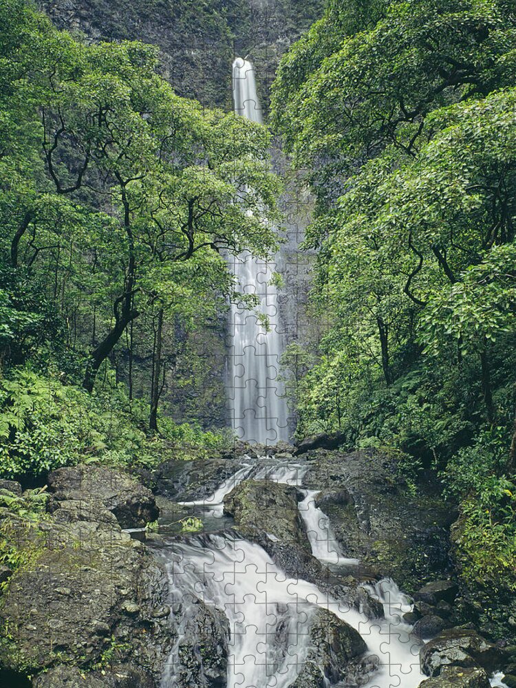 Hanakapiai Falls Jigsaw Puzzle featuring the photograph 100105-Hanakapiai Falls, Kauai by Ed Cooper Photography
