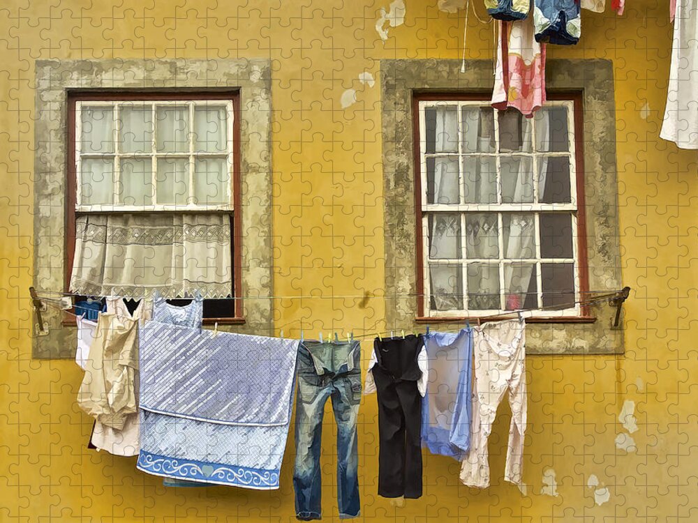 Portugal Jigsaw Puzzle featuring the painting Hanging Clothes of Old Europe II by David Letts
