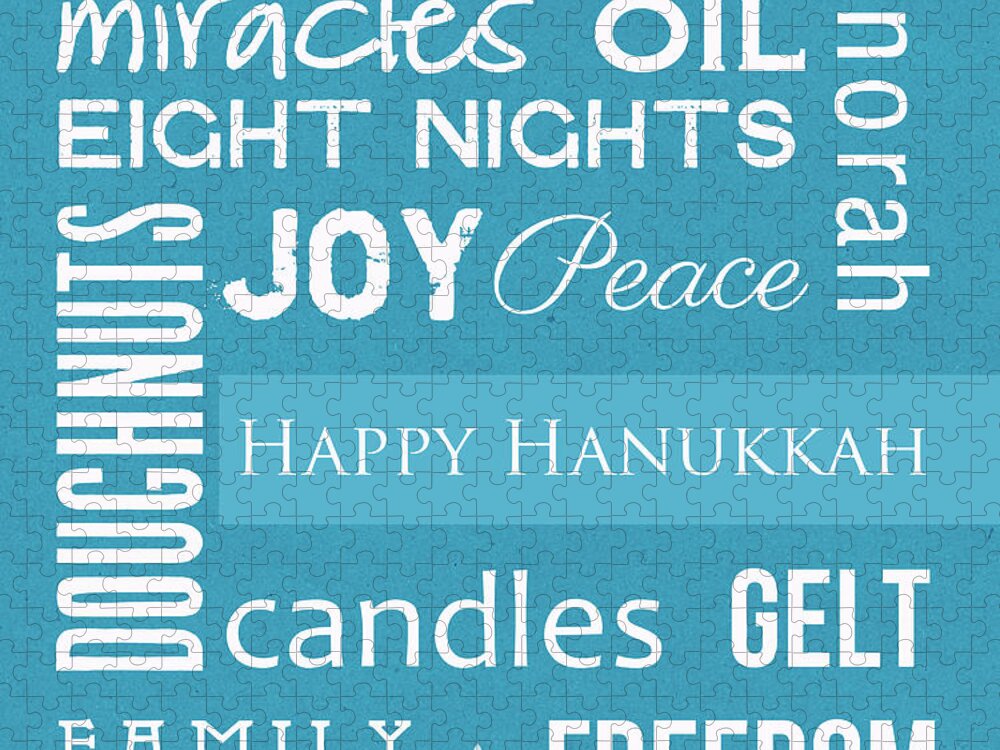Hanukkah Puzzle featuring the mixed media Hanukkah Fun by Linda Woods
