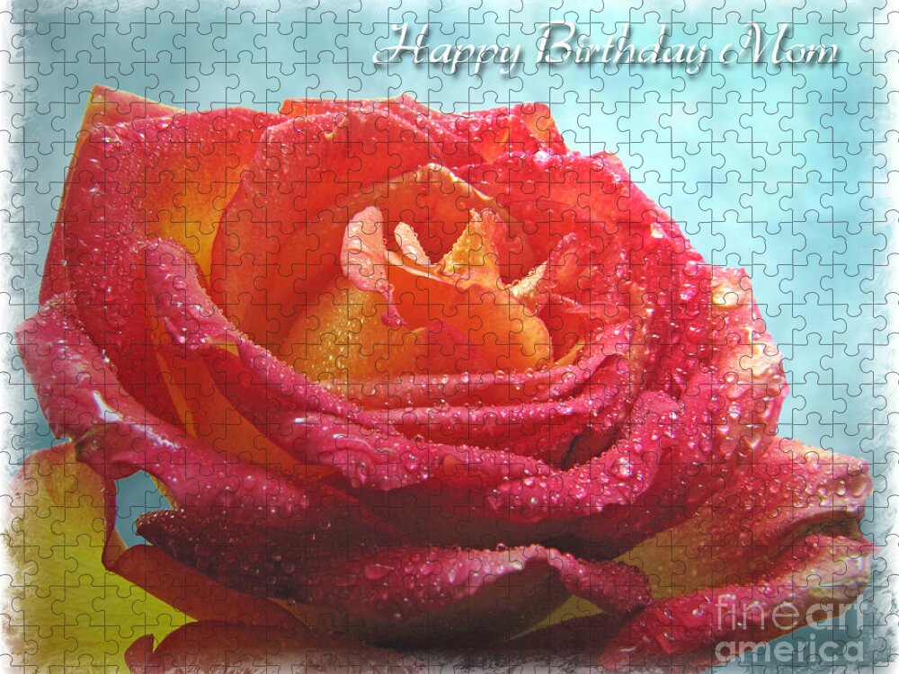 Dew Jigsaw Puzzle featuring the photograph Happy Birthday Mom Rose by Debbie Portwood