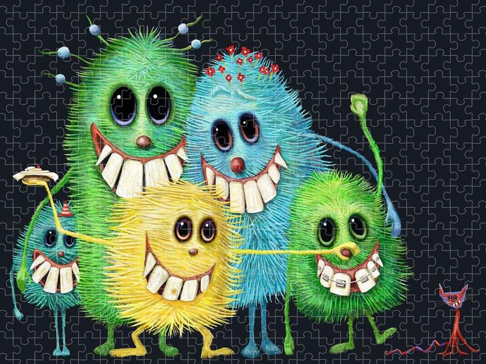 Monsters Jigsaw Puzzle featuring the digital art Happy Families by Catherine Swenson