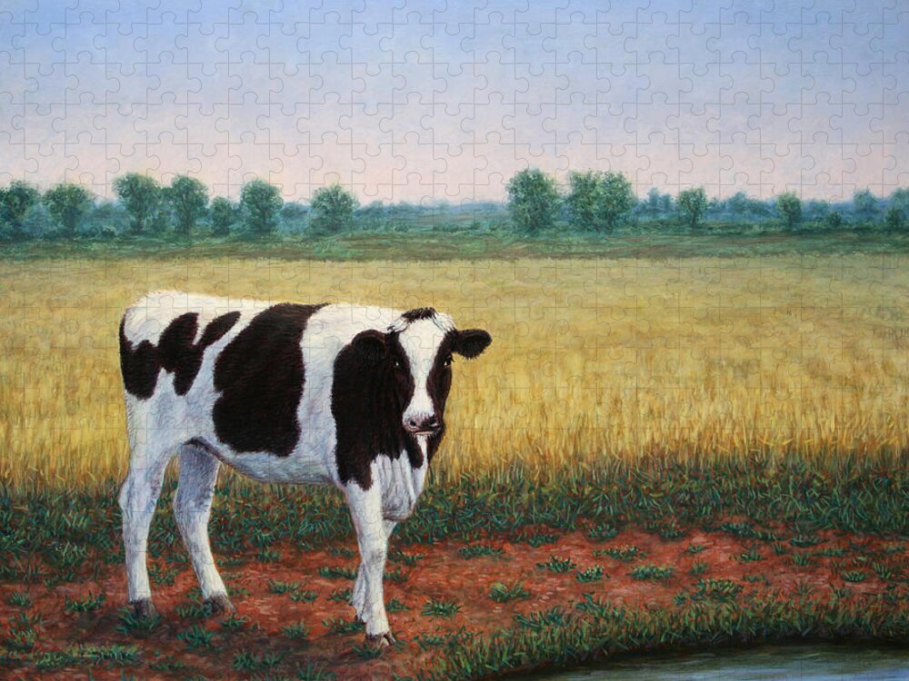Happy Jigsaw Puzzle featuring the painting Happy Holstein by James W Johnson