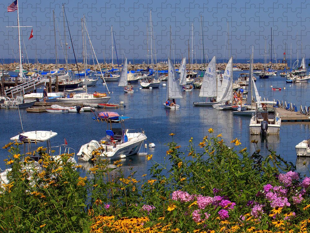 New England Jigsaw Puzzle featuring the photograph Harbor in Bloom by Caroline Stella