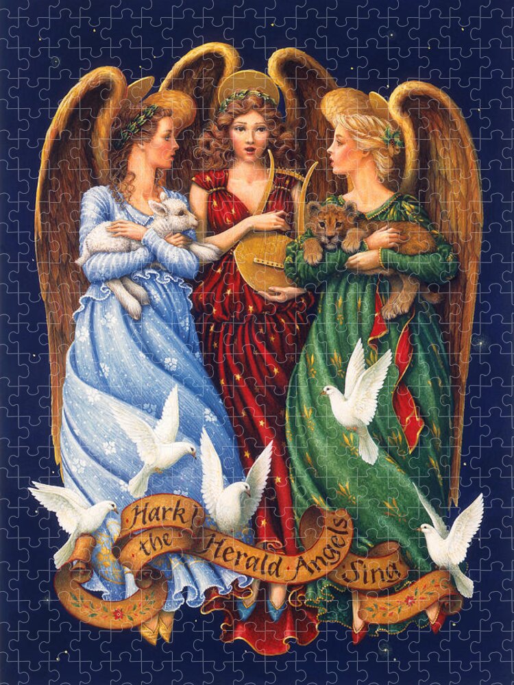 Angels Jigsaw Puzzle featuring the painting Hark the Herald Angels Sing by Lynn Bywaters