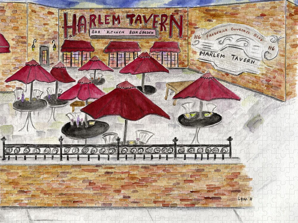 Harlem Tavern Nyc Jigsaw Puzzle featuring the painting Harlem Tavern by AFineLyne