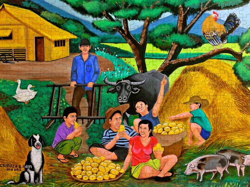Landscape Jigsaw Puzzle featuring the painting Harvest Time by Cyril Maza