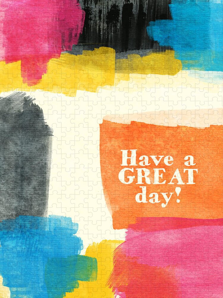 Greeting Card Puzzle featuring the mixed media Have A Great Day- Colorful Greeting Card by Linda Woods