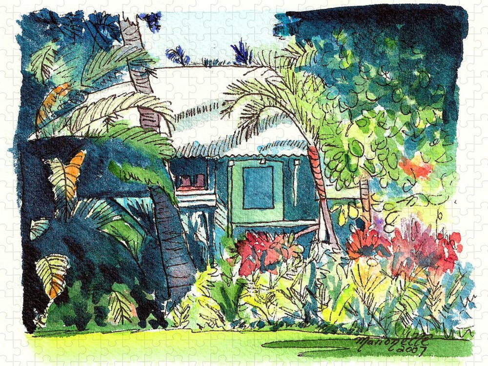 Plantation Cottage Art Jigsaw Puzzle featuring the painting Hawaiian Cottage 3 by Marionette Taboniar