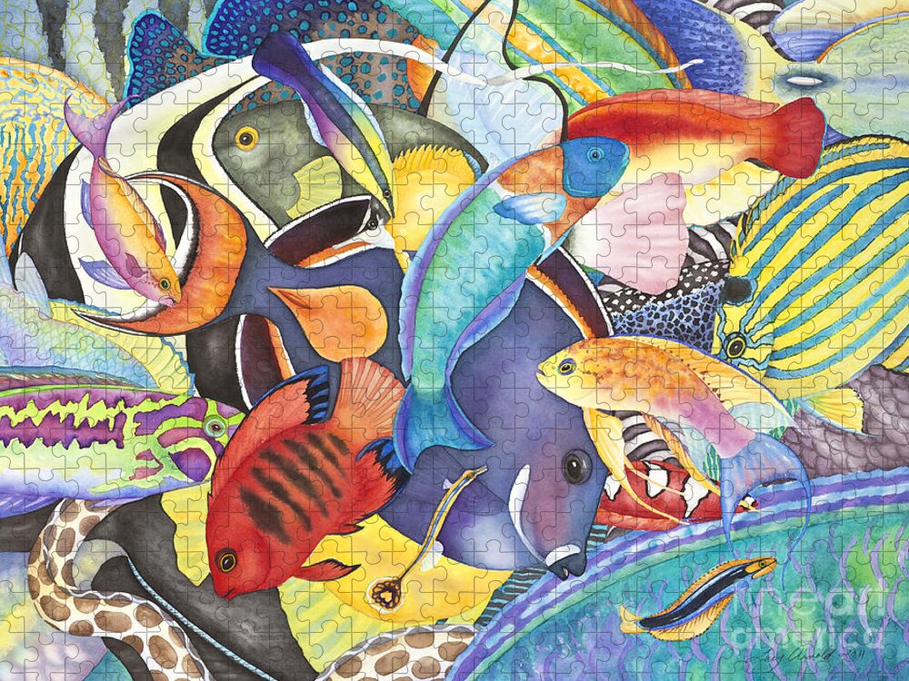 Animals Jigsaw Puzzle featuring the painting Hawaiian Fishes All the Way Down by Lucy Arnold