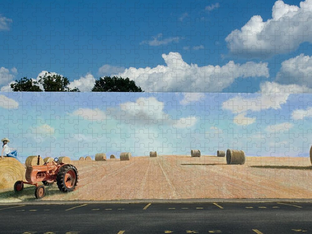 Mural Jigsaw Puzzle featuring the painting Haybales - The other side of the Tunnel by Blue Sky