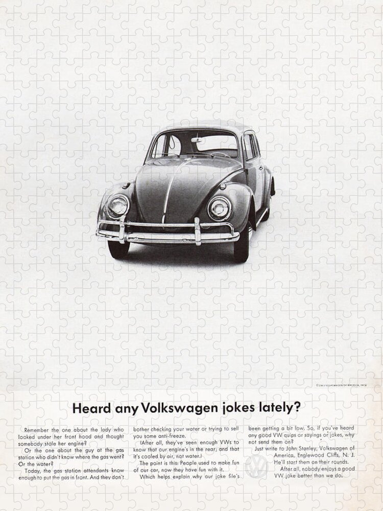 Vw Beetle Jigsaw Puzzle featuring the digital art Heard any good Volkswagen jokes lately by Georgia Clare