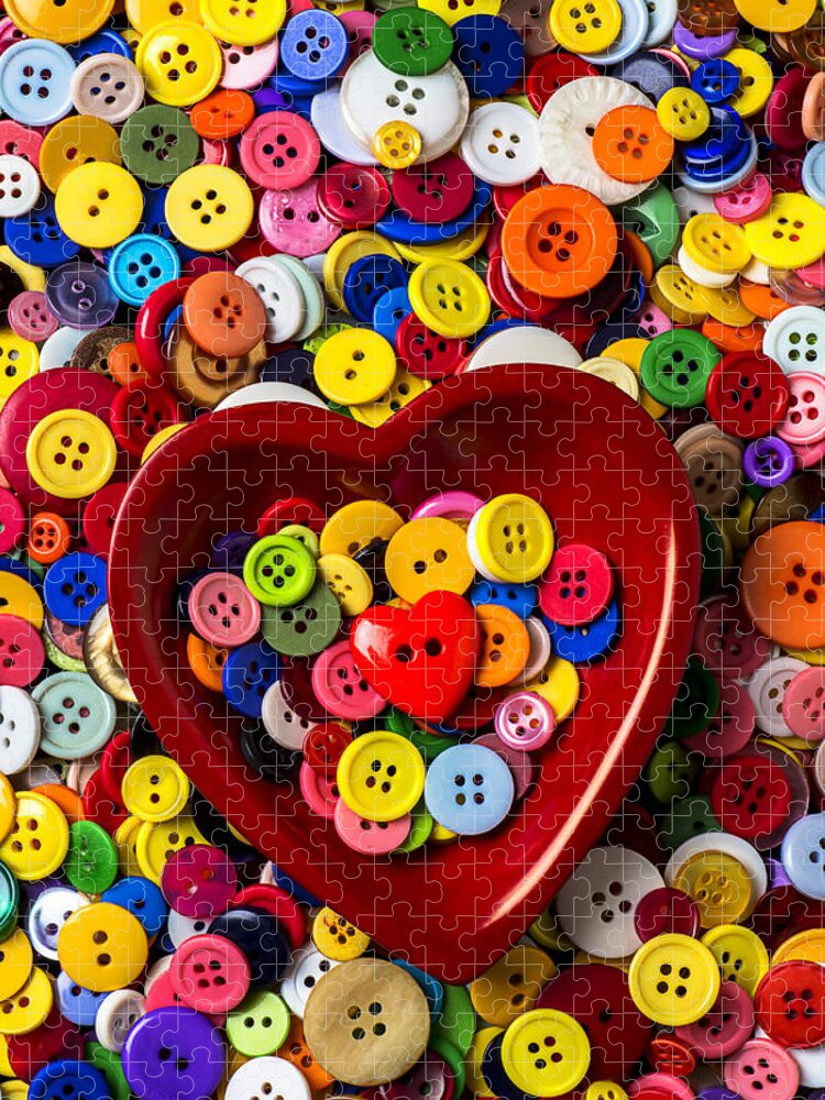 Heart Jigsaw Puzzle featuring the photograph Heart bowl with buttons by Garry Gay