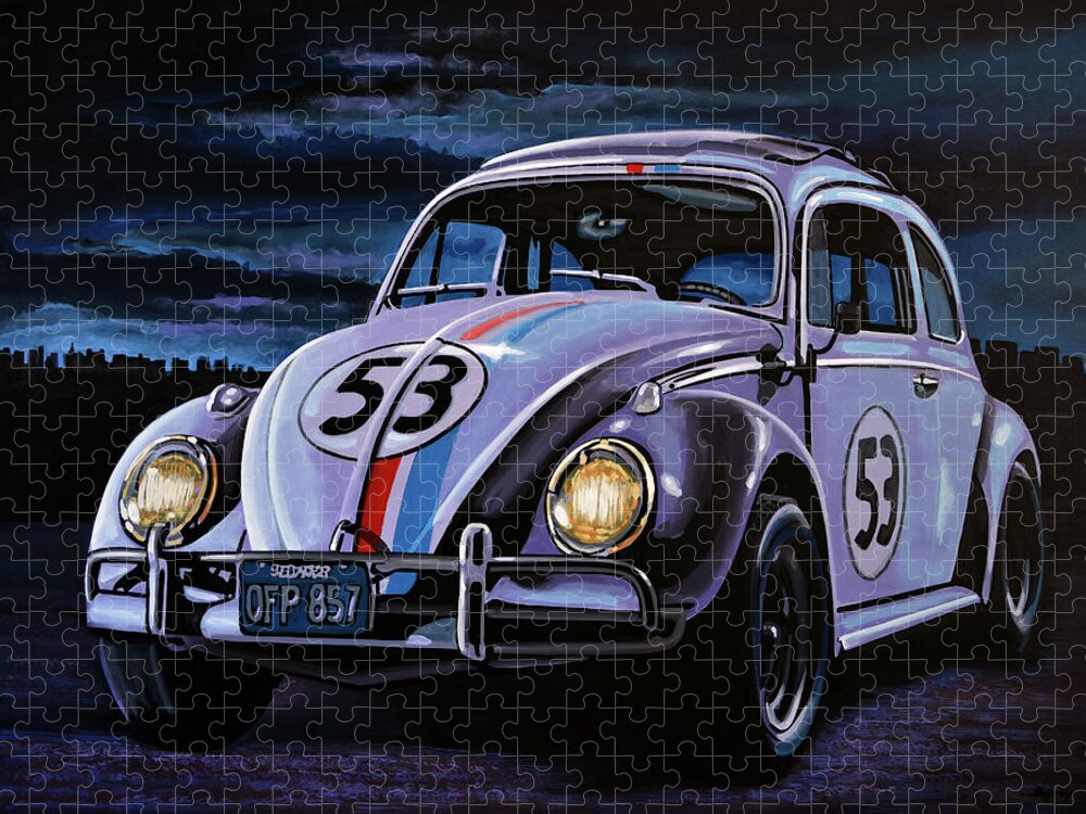 Herbie Jigsaw Puzzle featuring the painting Herbie The Love Bug Painting by Paul Meijering