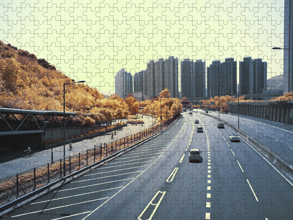 Two Lane Highway Jigsaw Puzzle featuring the photograph Highway At Noon by Dragon For Real