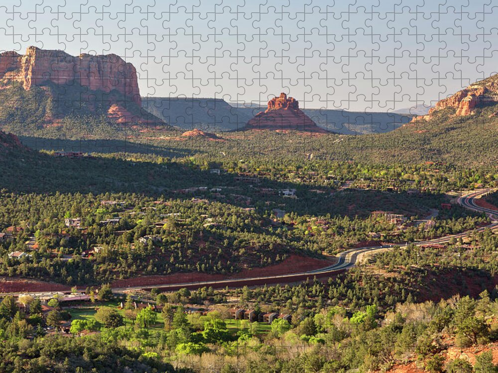 Scenics Jigsaw Puzzle featuring the photograph Highway, Courthouse Butte And Bell by Picturelake