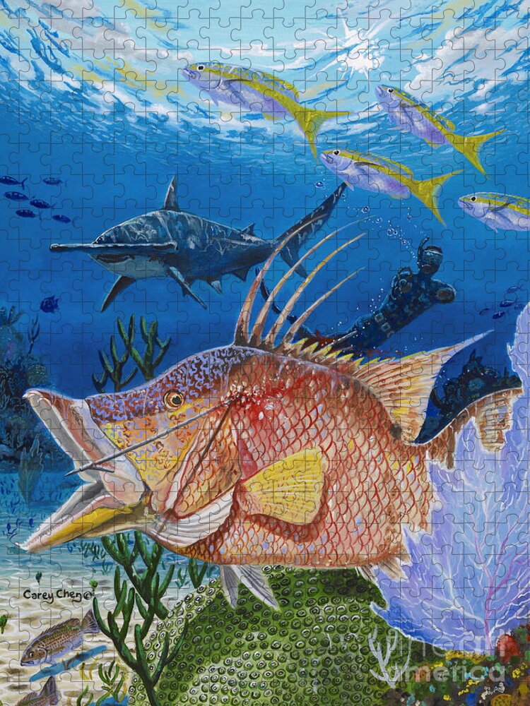Hog Snapper Jigsaw Puzzle featuring the painting Hog Fish spear by Carey Chen
