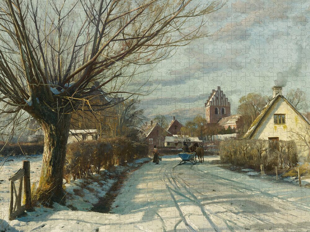 1922 Jigsaw Puzzle featuring the painting Hoje Taastrup Church Outside Copenhagen by Peder Monsted